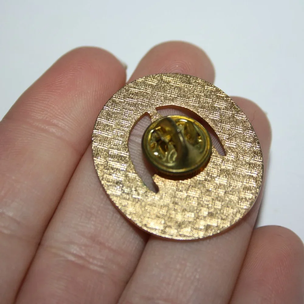 Gold and red lapel pin 50 years LWBA Lorain Ohio 1940-1990 1.25
